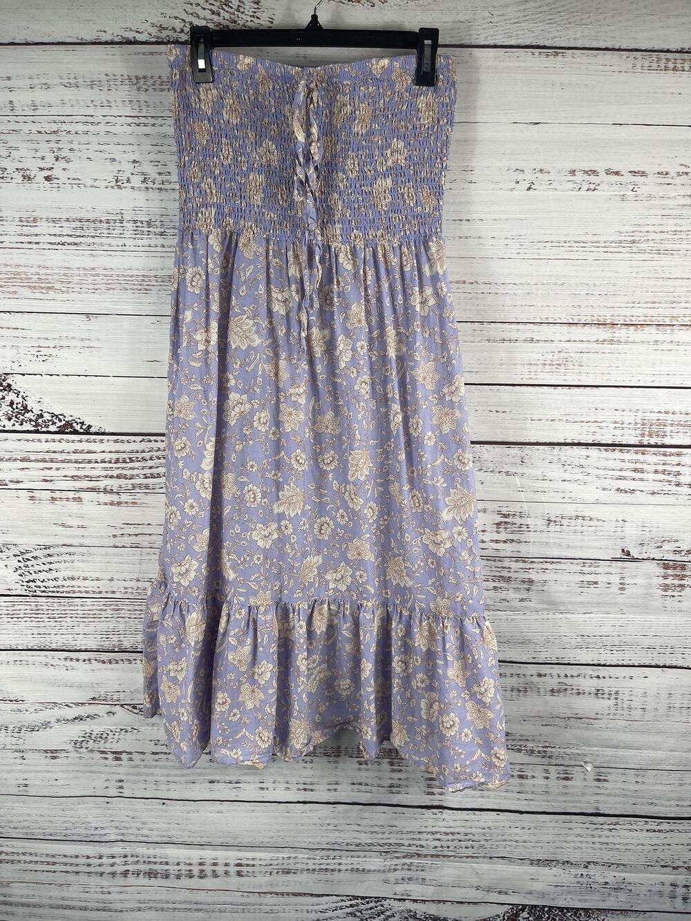Shade & Shore Dress Women's Size M Purple Floral Smocked Strapless Ruffle Hem